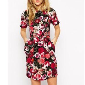 ASOS Mini Floral Print Sheath Dress Drape Pockets Valentines Day Cottagecore 6